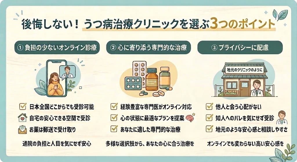 後悔しない!うつ病治療クリニックを選ぶ3つのポイント
